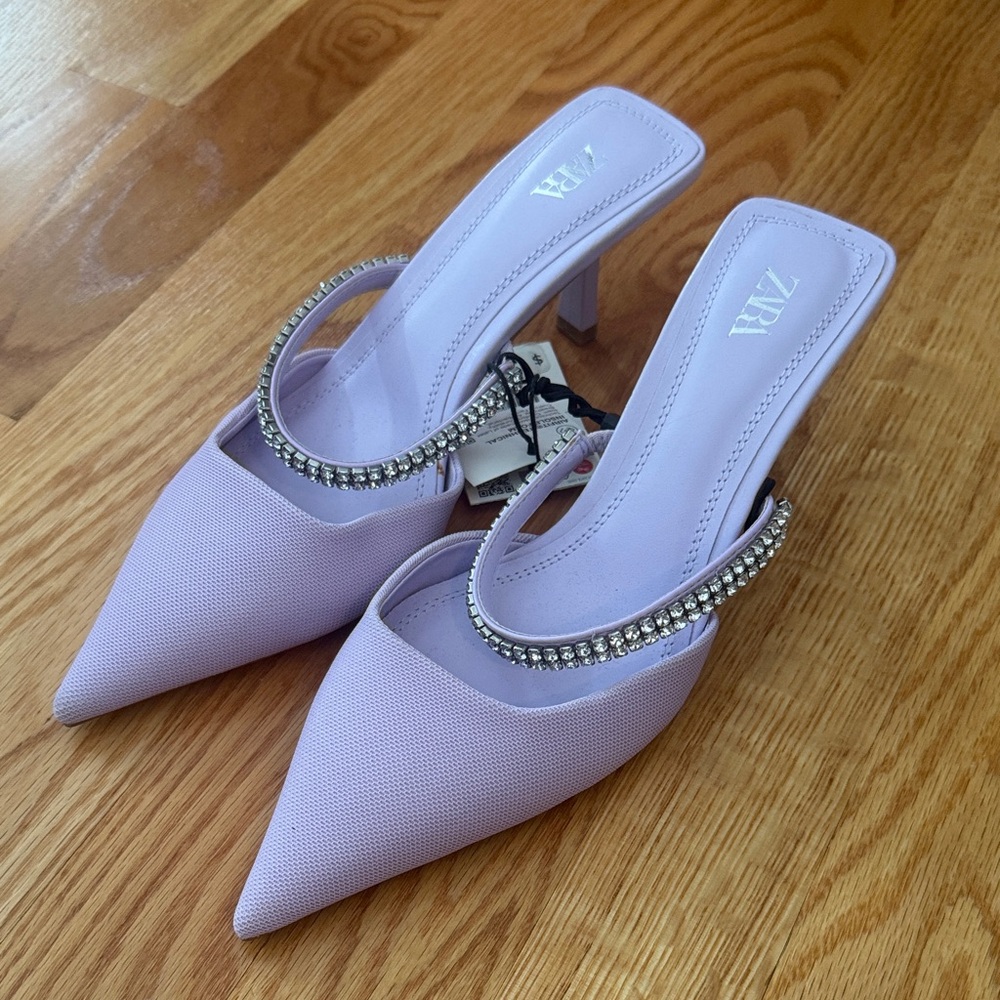 Zara Lilac Heeled Mules with Sparkling Strap